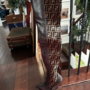 Fendi Zucca Logo Leather Sock Boots US 8 IT 38